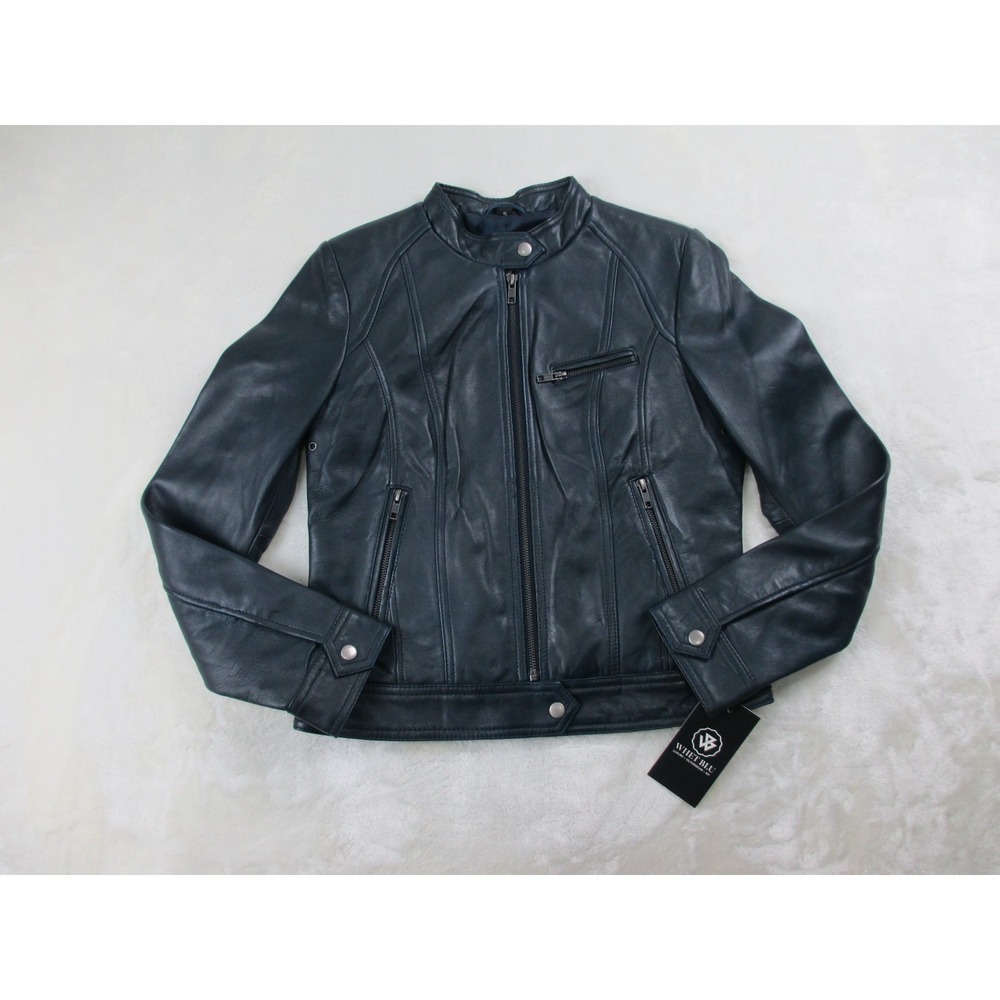 NEW Whet Blu Jacket Womens Small Night‎ Blue Leather Ladies